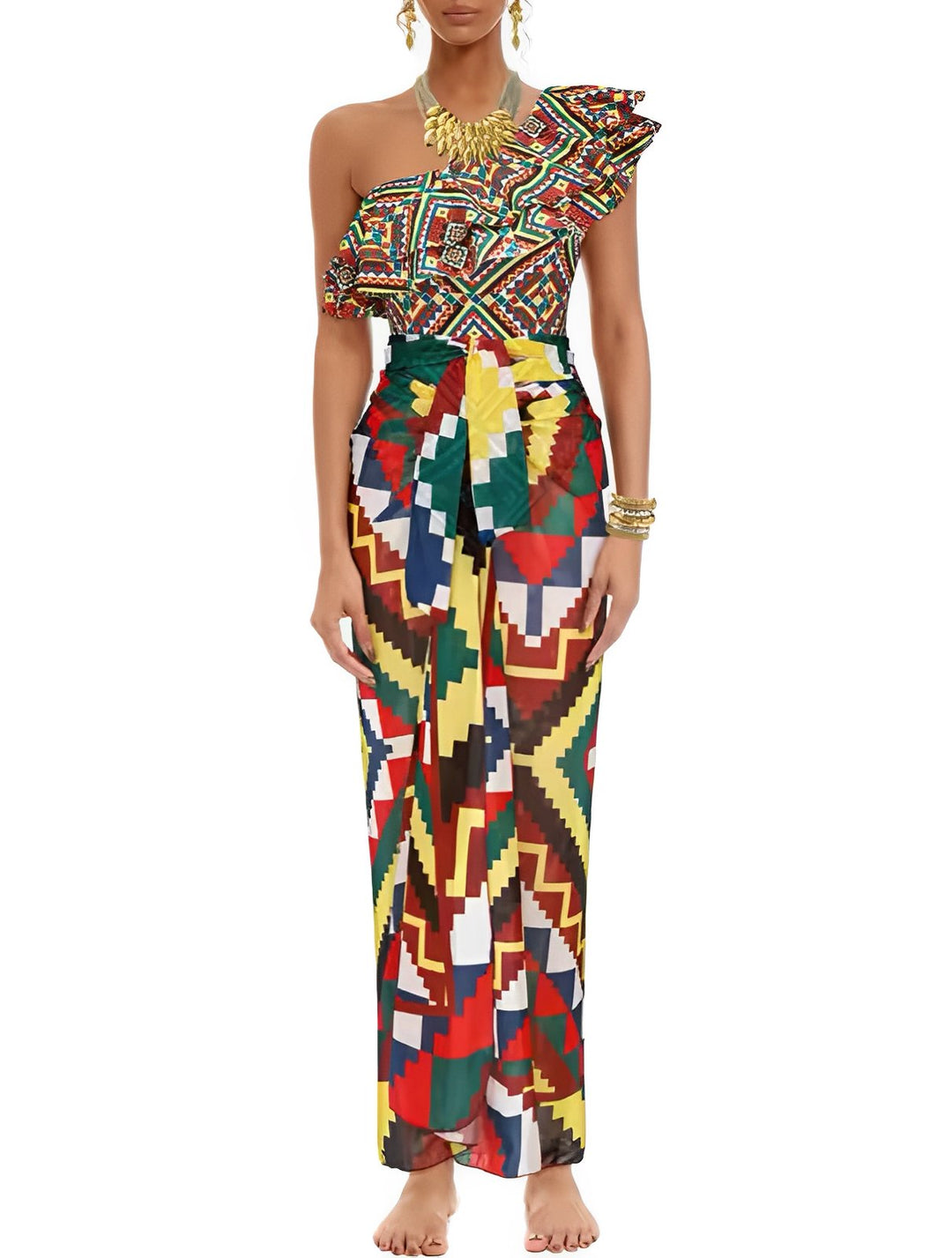 Amaka One-Piece Swimsuit and Sarong Set VERITI 