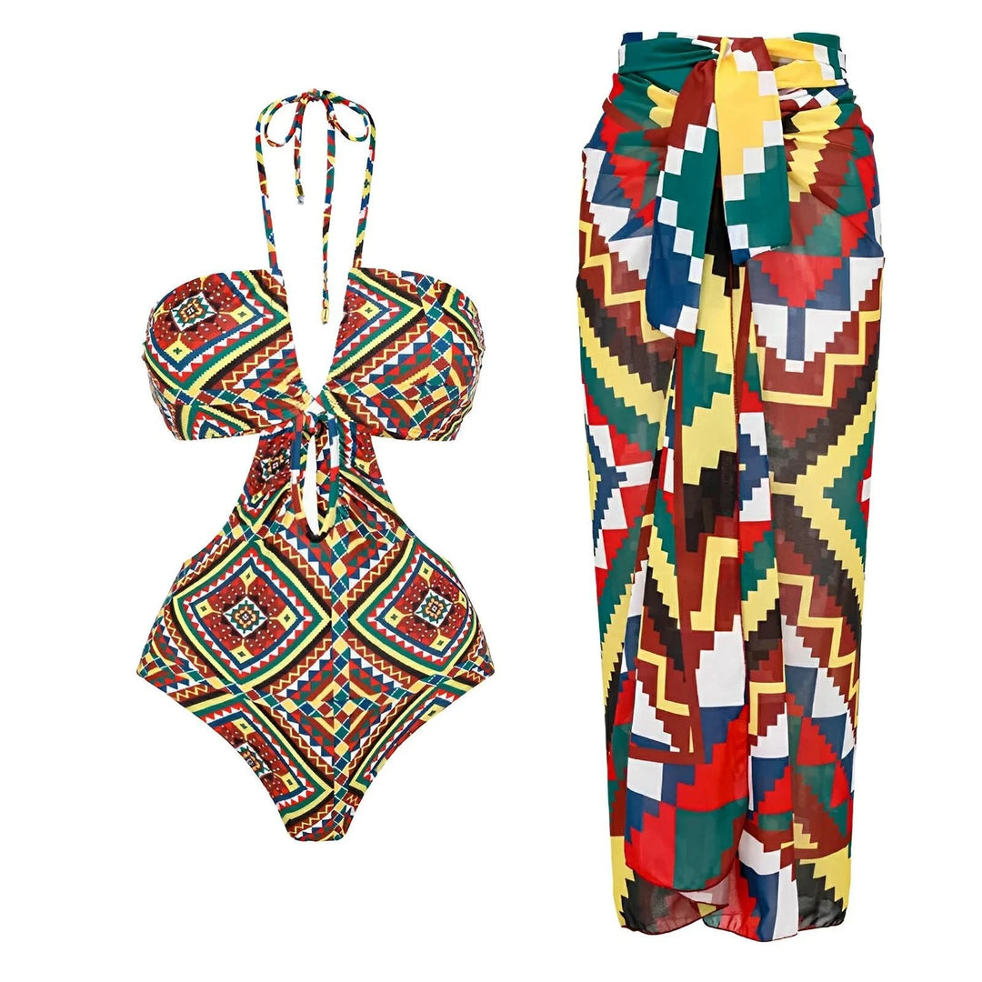 Amaka One-Piece Swimsuit and Sarong Set VERITI Halter S 