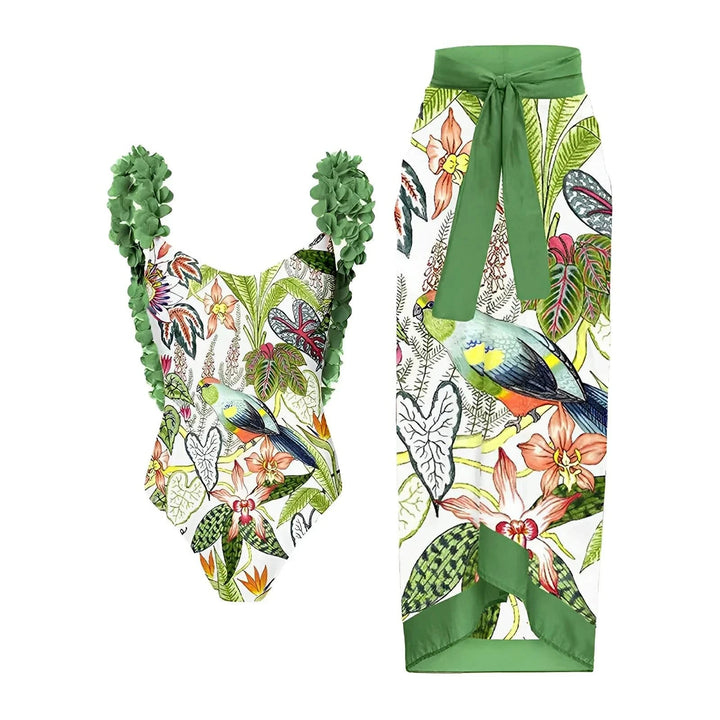 Aurore One-Piece Swimsuit and Sarong Set VERITI Green S 