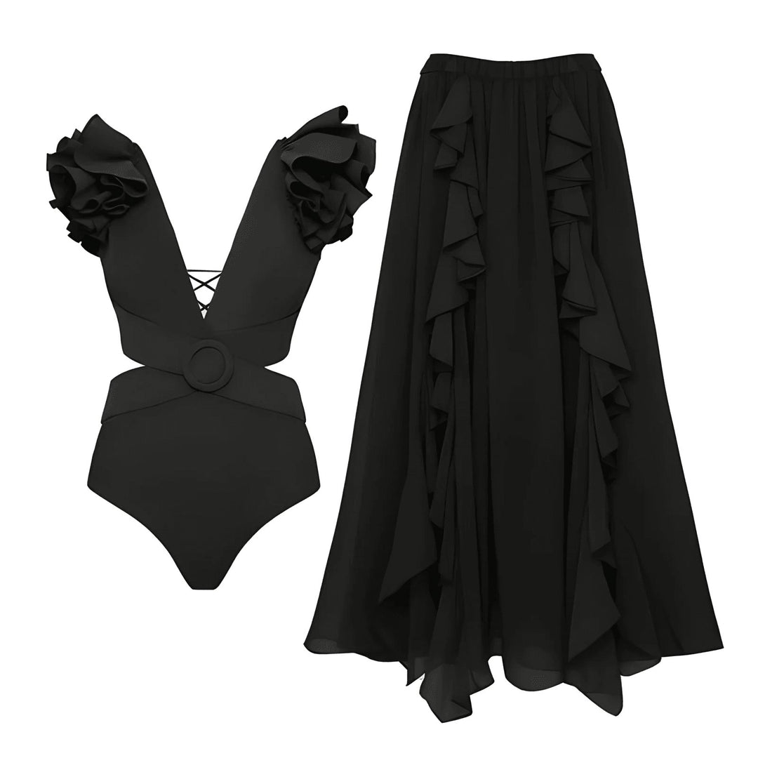 Camille One-Piece Swimsuit and Sarong Set VERITI Black S 
