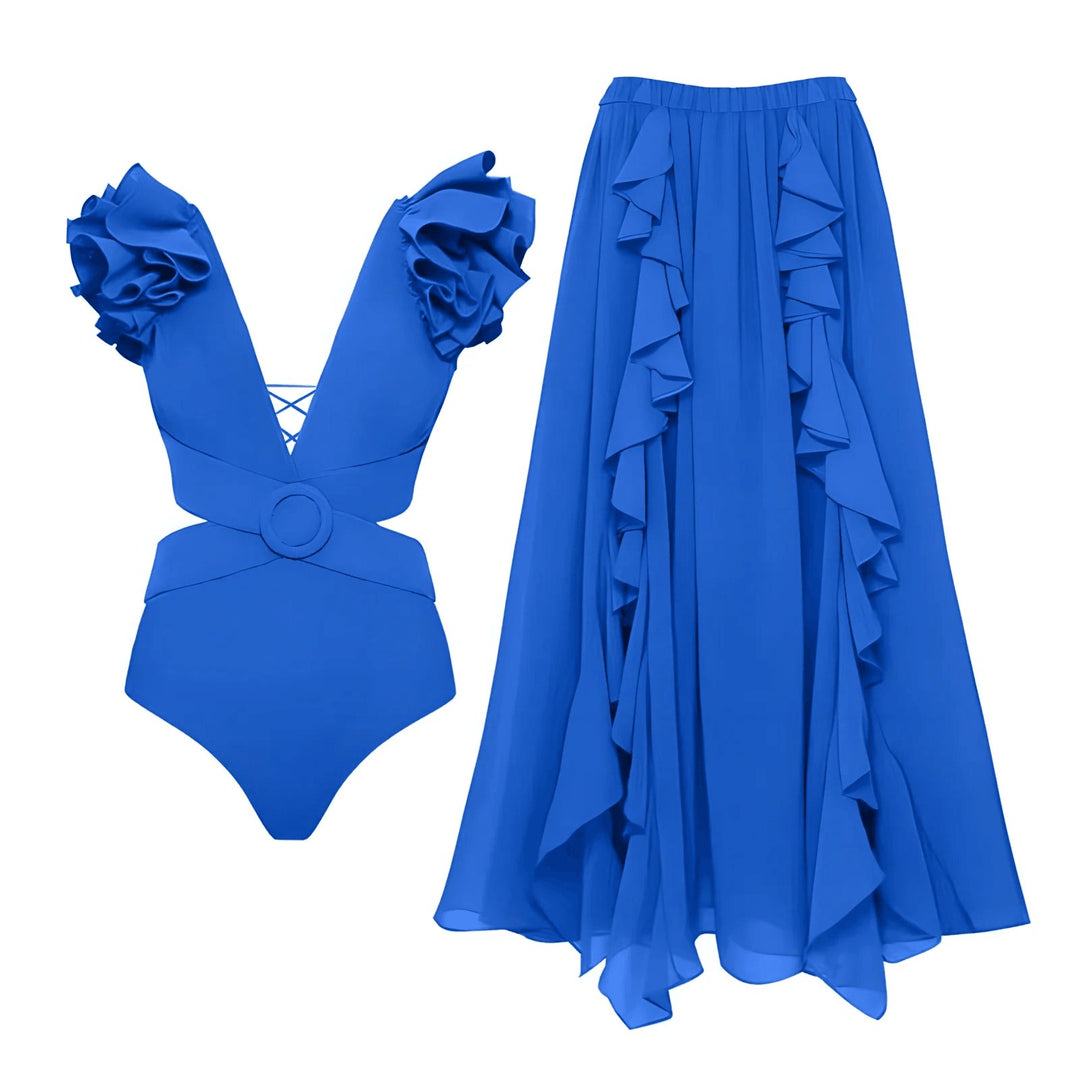 Camille One-Piece Swimsuit and Sarong Set VERITI Blue S 