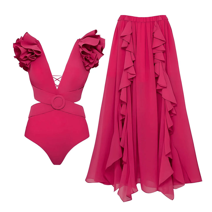 Camille One-Piece Swimsuit and Sarong Set VERITI Fuchsia S 