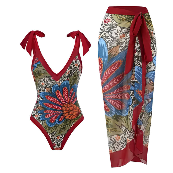 Eloise One-Piece Swimsuit and Sarong Set VERITI Red S 