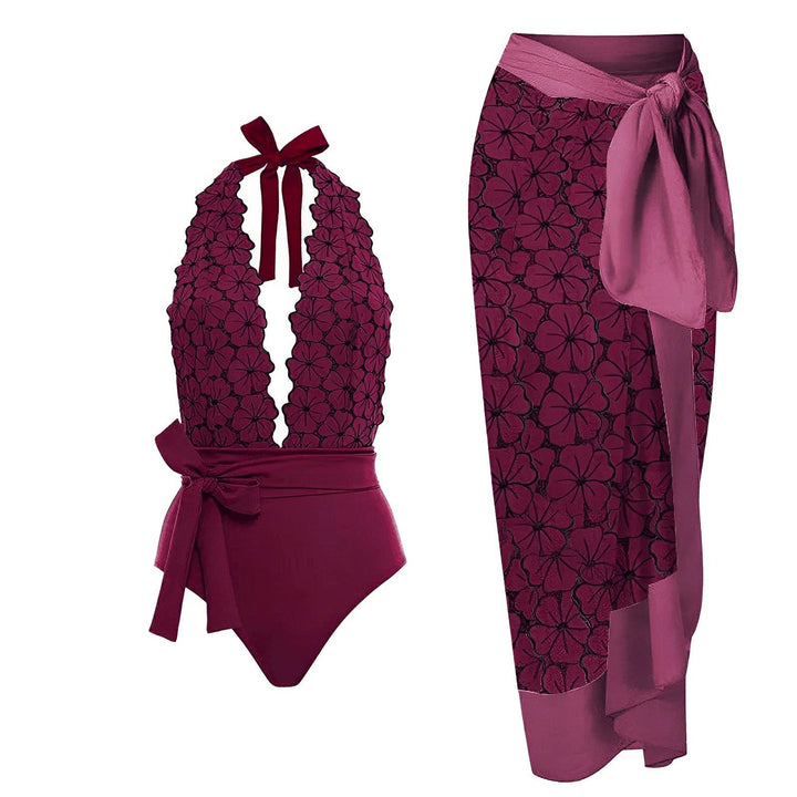 Lea One-Piece Swimsuit and Sarong Set VERITI Wine S 